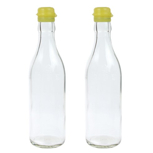 가인글로벌 투명 기름병350 + 코벤트캡 노랑 유리병 참기름병 용기, 2개, 350ml