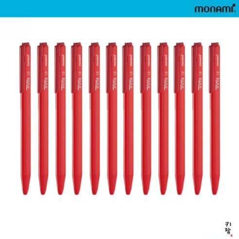 모나미 트리피스 유성볼펜 0.5 0.7 1.0mm 1타 12자루 삼각볼펜 휴대 용이, 12개, 1.0mm 레드