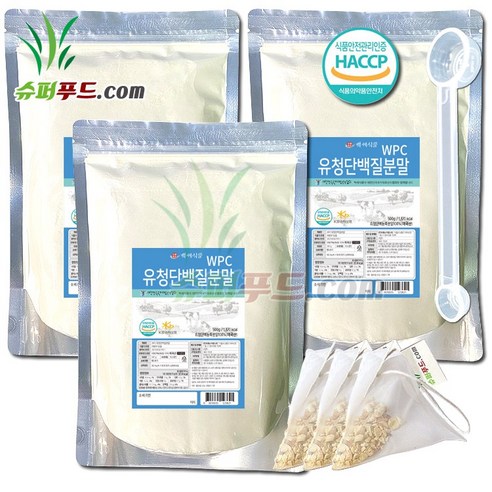 HACCP 식약처인증 유청 단백질 농축 분말100% 완전단백질 아미노산 스코어 높은단백질 프로틴파우더 유청단백질분말 100% 식약청인증 +슈퍼푸드.com 연자육티백 프로틴, 500g, 1세트