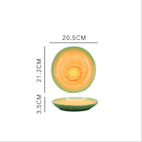 [XIG] 과일 모양의 세라믹 샐러드 접시 귀여운 가정 요리 스낵 플레이트 야외 피크닉 플레이트, 하나, Cantaloupe