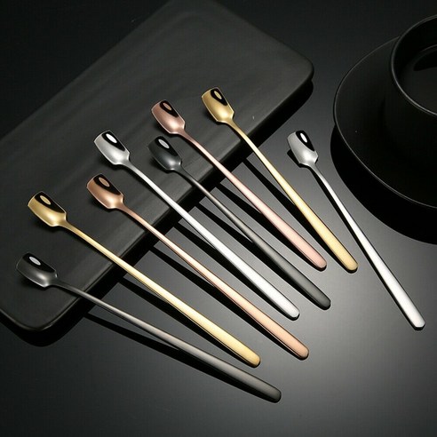 스틸 교반 아이스크림 커피 스푼 주방 가제 차 숟가락, 17Cm 로즈 골드, 보여진 바와 같이
