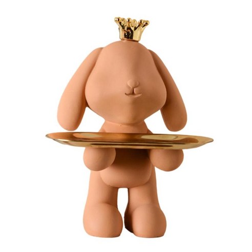 토끼 저장 쟁반 조각품 동상 테이블 조직자 사무실 가정 장식품, 수지, 주황색