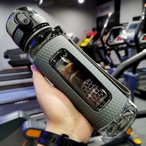 [XIG] UZSPACE 스포츠 물병 BPA 무료 휴대용 체육관 안티 가을 누출 방지 대용량 피트니스 주전자 트 리 탄 플라스틱 음료 병, 하나, 450-520ml Gray