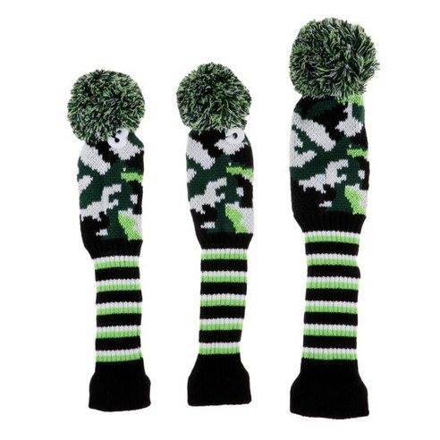 3pcs 골프 pom pom 니트 헤드 커버 긴 목 드라이버, 녹색, 모직 원사