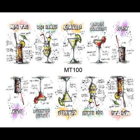 전사린터 1 시트 네일 MT100 편지 쿨 드링크 전체 커버 아트 물 전송 스티커 데칼 문신 팁 도구, 1개