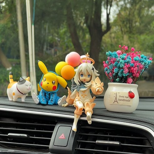 자동차 장식품 손으로 만든 자동차 센터 콘솔 창조적 인 귀여운 만화 2 차원 자동차 액세서리 장식, Paimon Pikachu Xiao 마오 풍선 찢어진