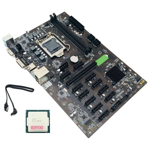 AFBEST G3900 Cpu + Sata 케이블이 있는 B250 Btc 광부 마더보드는 광업을 위한 Ddr4 Lga 1151 12X그래픽 카드 슬롯을 지원합니다., 검은 색
