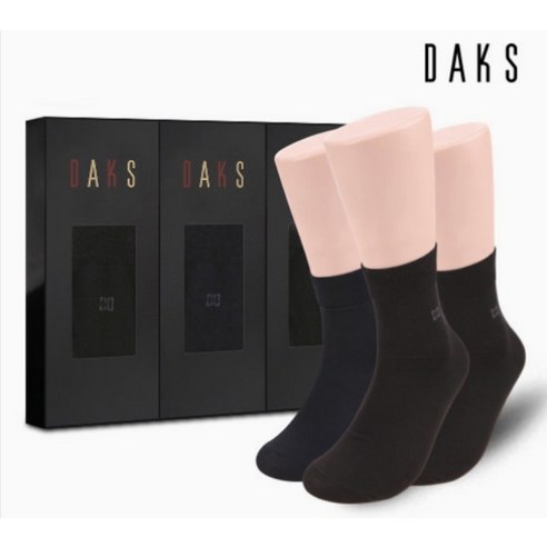 DAKS 신사 양말 3족 선물세트 실켓스판 무지단목 검곤검