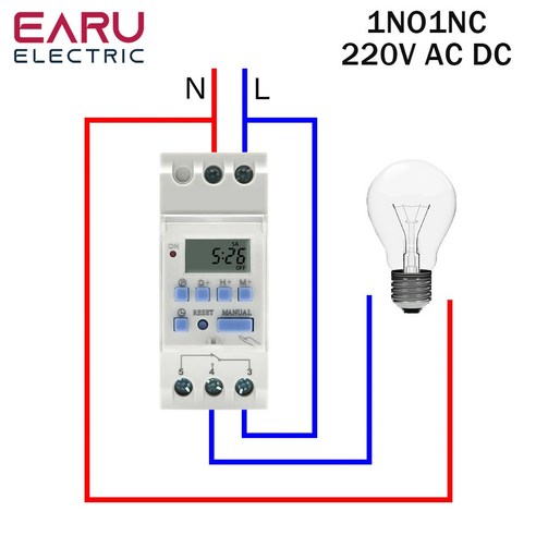 프로그램 가능한 디지털 타임 스위치 릴레이 머 제어 THC 15A 30A 신형 딘 레일 2 와이어 7 일 AC 12V 24V 48V 220V 230V, 1NO1NC 220V AC DC, 1개