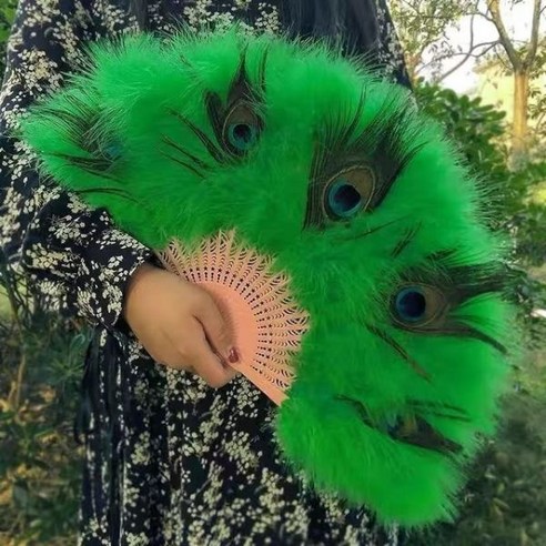 장식용 공작 깃털 팬 로리타 접이식 라이브 공연 고딕 댄스 핸드 결혼식 파티 장식, Green