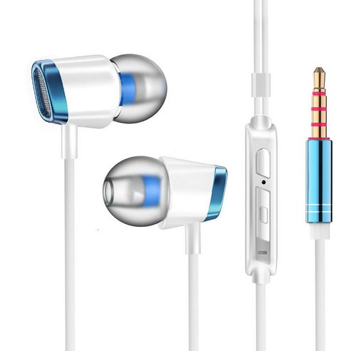 DFMEI EAR -IN -EAR 헤드폰은 Xiaomi Vivo Huawei Honor Oppo 안드로이드 휴대폰 라인 제어 밀 체중베이스를 사용하는 데 적합합니다., v4 밀+흰색 파란색을 튜닝하는 음질 향상 버전