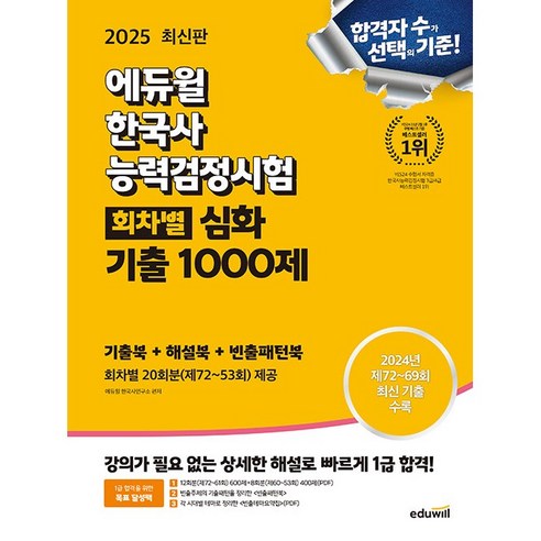 2025 에듀윌 한국사능력검정시험 회차별 기출 1000제 심화(1 2 3급) - 기출북 + 해설북 + 빈출패턴북