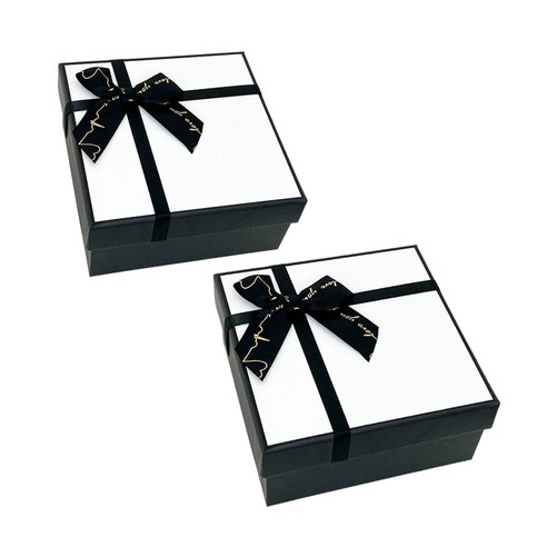 루루홈 리본 선물 포장 박스, 2호 2개 (14 x 14 x 6.5), 블랙 화이트