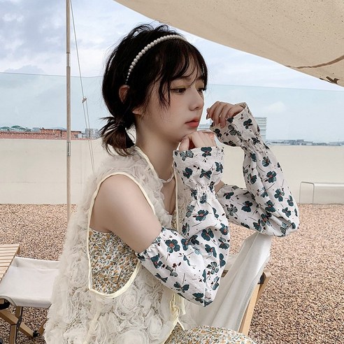 DFMEI Ins 여름 느슨한 선 스크린 아이스 실크 소매 여성용 양산 얇은 팔 팔 보호대 슬리브, DFMEI 호접란 화이트