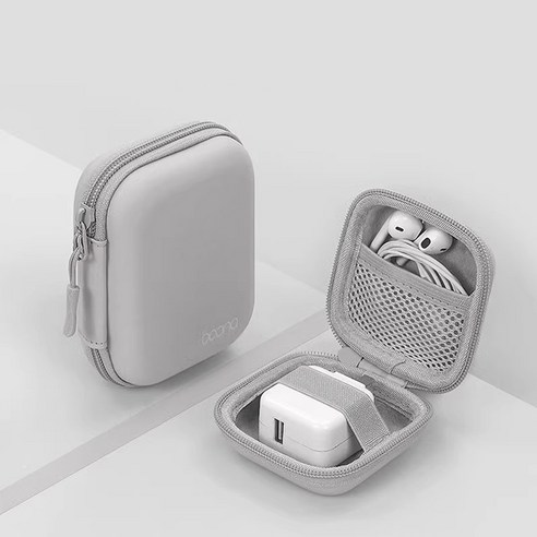 디지털 충전기 파우치 USB 케이블 이어폰 보조배터리 여행용 휴대용, 패브릭, 정사각형(미니), 그레이, 1개