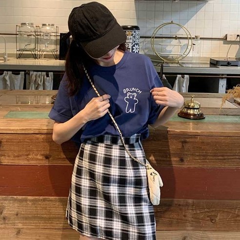 [쿠팡] 곰돌이 포인트 반팔 티셔츠 프린팅 레터링 화이트 네이비 데일리