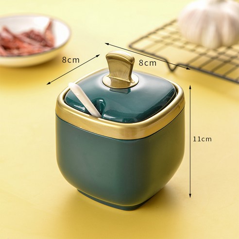 Plastic Seasoning Jar with Lid Spoon Seasoning Pot Salt Shaker Sugar Bottle Organizer Home Kitchen S, 1 Emerald-green, 하나