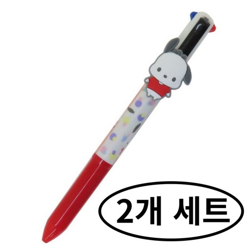 산리오 알록달록 볼펜 4색 러버 피규어 캐릭터 펜, 1세트, 포차코 2개