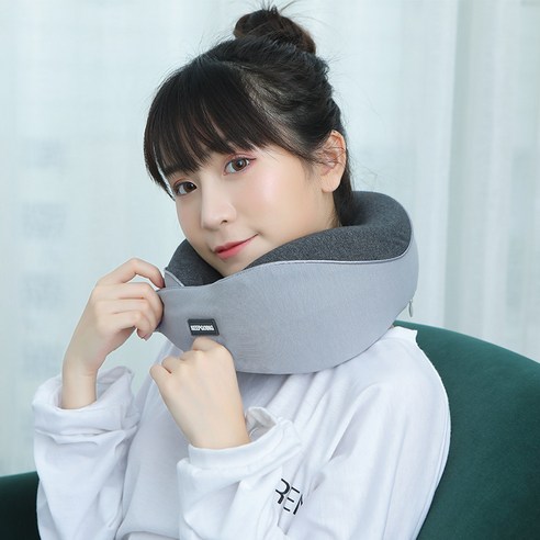 [LM] 여행 U 모양 베개 휴대용 머리 턱 지원 쿠션 비행기에 잠자는 이동식 및 빨 수있는 자동차 오피스 목 베개, {"크기":"25x25x12cm"}, grey