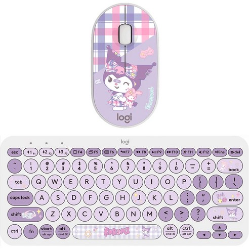 로지텍 블루투스 무선 키보드 K380, 쿠로미 라벤더, 마우스 + 키보드 세트, 텐키리스
