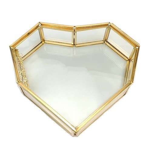 TeeFly 플립 사랑 심장 모양의 기하학적 유리 쥬얼리 상자 반지 다기능 보석 디스플레이 박스