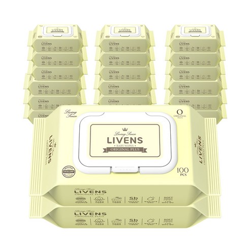 리벤스 유아용 오리지널 플러스 도톰한 저자극 엠보싱 물티슈 캡형 55평량, 100매, 20세트