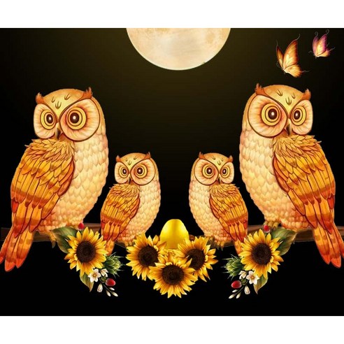 MJS 보석십자수 50x40cm (캔버스형) DIY 세트 MJ8, MJ33 황금부엉이 일가족, 1개