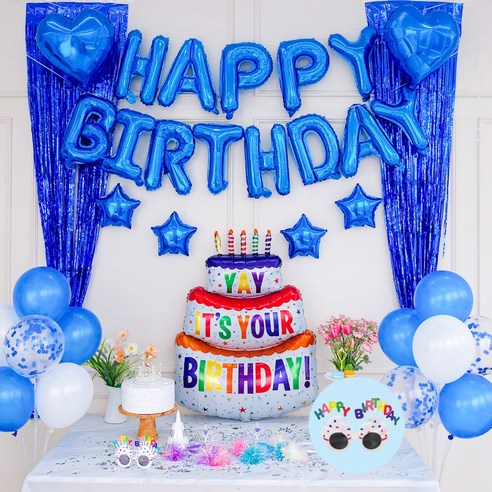 연지마켓 생일풍선 생일파티용품 세트, 캔들 블루A