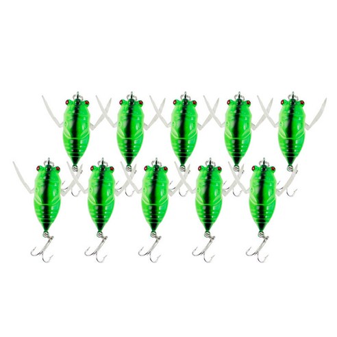 10pcs 가짜 낚시 미끼 하드 미끼 Swimbaits 생체 공학 매미 소프트 크랭크 미끼 재미 휴대용 인공 바닷물 탑워터 보트, 녹색, 5x2.3cm., 아베