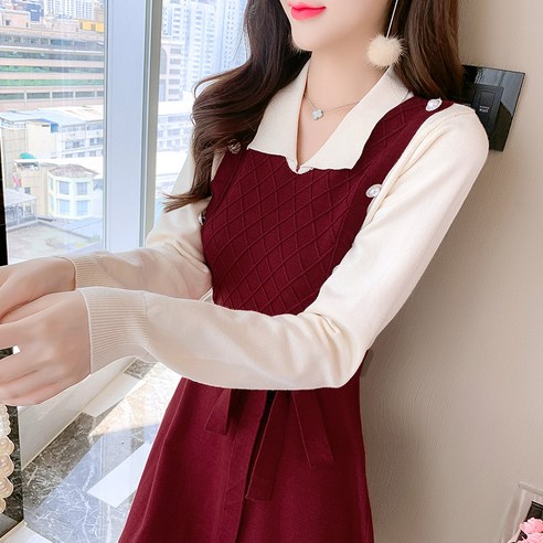 리얼 샷 가을 겨울 새로운 한국어 스타일 스타일의 닫기 피팅 슬리밍 작은 스웨터 니트 드레스