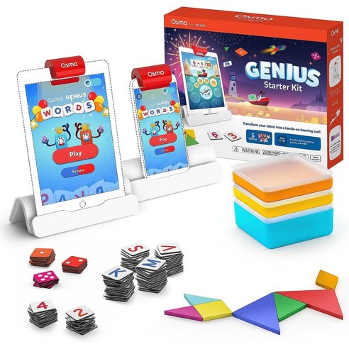 Osmo 아이패드 아이폰용 스타터 키트 아이 선물 두뇌개발 창의력 집중력, 5 게임, 기본