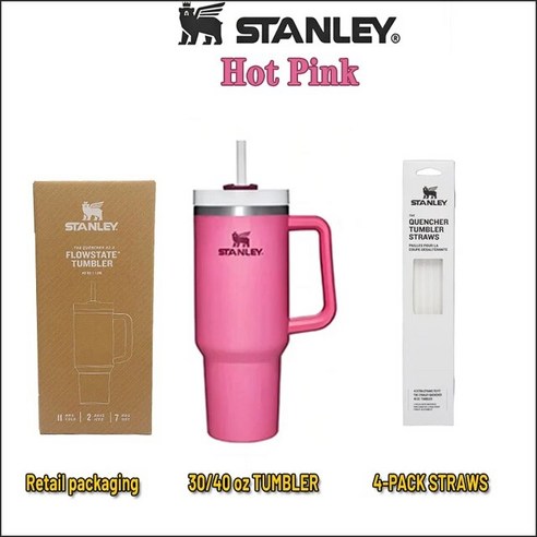 특가제품 Stanley Quencher H2.0 스테인레스 스틸 진공 절연 텀블러 여행용 머그잔 커피 핫 컵 빨대 30oz 40oz 5PCs, [02] 40oz 1.1L, [10] Hot Pink