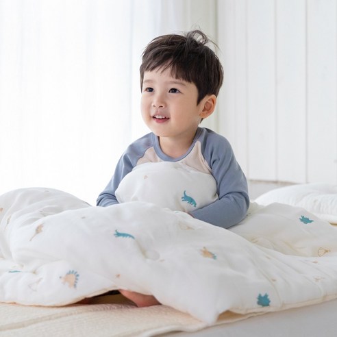 바미블랑 자수 차렵이불 아기 신생아 유아동 키즈 순면 100% 모달실크 이불, 디노디노