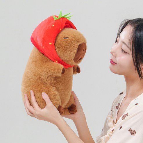 말랑마쥬 귀여움주의 애착인형 동물 캐릭터 카피바라 베어 선물 쿠션 바디필로우, 딸기_카피바라
