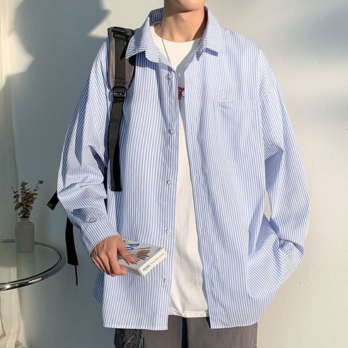 DFMEI 가을 세로 스트라이프 셔츠 남자 긴팔 디자인감 소프라노 셔츠 항구풍일계 고급감 건달 캐주얼 아우터