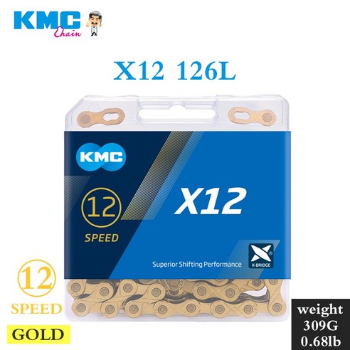 KMC DLC 체인 12V MTB 다이아몬드 체인 블랙 레드 블루 그린 옐로우 마운틴 바이크 12 S 체인 KMC X12 12 시마노 Sram 용 스피드 체인, 1 건, X12 Gold