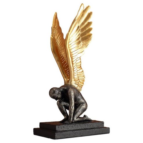 구속 천사 동상 열린 날개가있는 수지 천사 조각 가정 원예 장식 장식 동상 장식품, 황금 날개