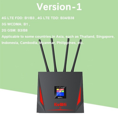 5G 중계기 KuWfi 4G LTE 라우터 150Mbps 무선 3G SIM 와, 1.BlackVersion 1