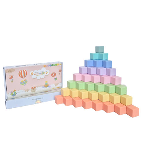 [홍현희X준범이 Pick]벨베이비 영유아 자석블럭 빅사이즈 35mm 파스텔 (네모), 2개