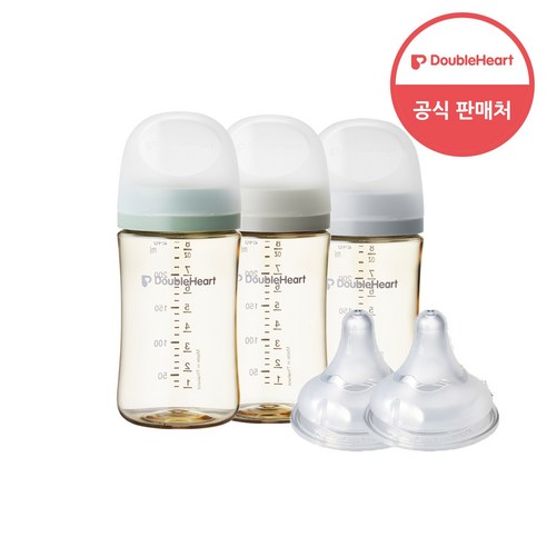 더블하트 모유실감 3세대 PPSU 모먼트 트리플팩 240ml+젖꼭지(2입), 트리플팩 (새벽그레이&오후의베이지&지금그린), 3세대 젖꼭지S