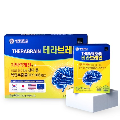 [정식판매처] 연세대 테라 브레인 기억력 두뇌 건강 기능식품 천마 가루 뇌 홍경천 아연 연세생활건강, 120g, 2박스