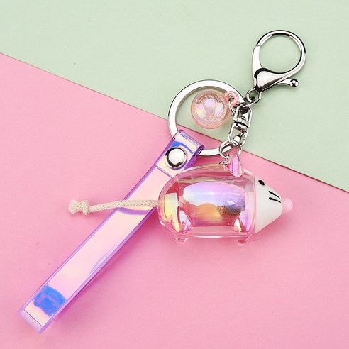 아크릴 ins 만화 led 발광 쥐 열쇠고리 자동차 가방 열쇠고리 창의 선물, 핑크+퍼플 로프+핑크 구슬