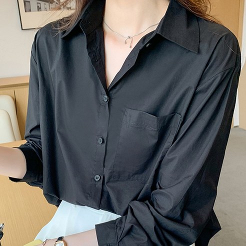 여성 봄가을 단색 긴팔 기본셔츠