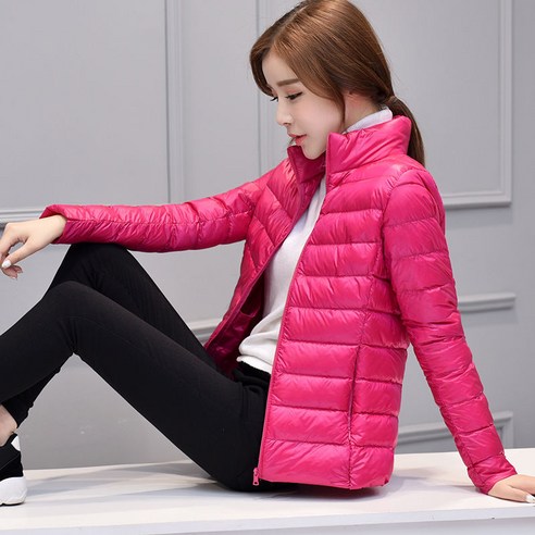 얇은 다운 재킷 새로운 라이너 여성 짧은 스탠드 칼라 대형 얇은 겨울 코트 오프 시즌 정리