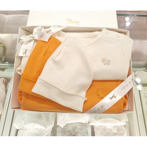 (에뜨와) (쌍둥이출산백일선물)틴틴바디수트SET(오렌지크림)2종 (07R31791G) (유아 출산 백일 돌선물 조카