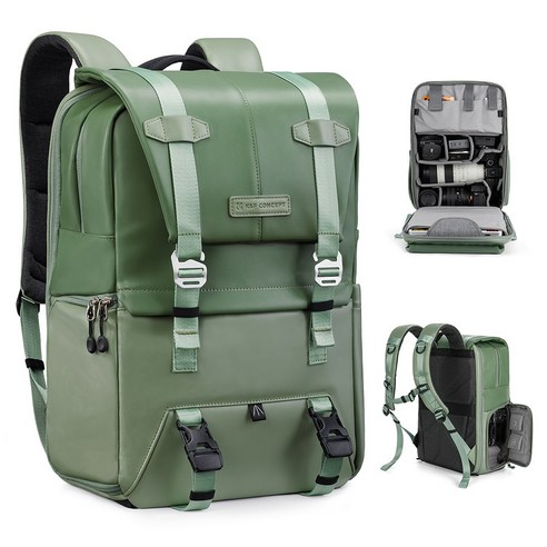 K&F CONCEPT 대용량 방수 카메라 백팩 20L, 그린-2, 1개