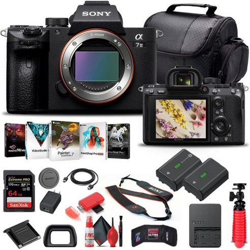 소니 알파 a7 III 미러리스 디지털 카메라(바디 전용)(ILCE7M3/B) + 64GB 메모리 카드 + NP-FZ-100 배터리 + 코렐 사진 소프트웨어 + 케이스 + 외부