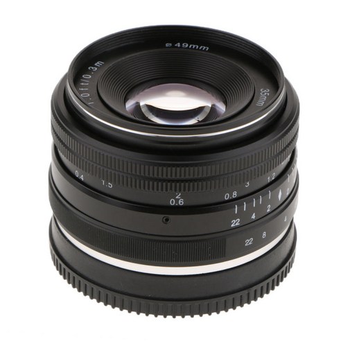 E-마운트 디지털 카메라를 위한 35mm F/1.7 수동 초점 프라임 고정 렌즈, 설명, 블랙, 합금