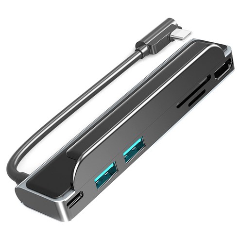 Retemporel Type-C 허브 6 in 1 백 클립 브래킷 휴대용 도킹 스테이션 HDMI USB3.0 노트북 및 휴대 전화용 SD/TF 카드 리더기, 1개, 검은 색