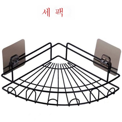 ZZJJC 논타공 욕실 주방 선반 삼각대 벽걸이 헴라인 화장실 화장실 정리 수납거들먹다, 블랙 3개 (노라인 스티커 7장)